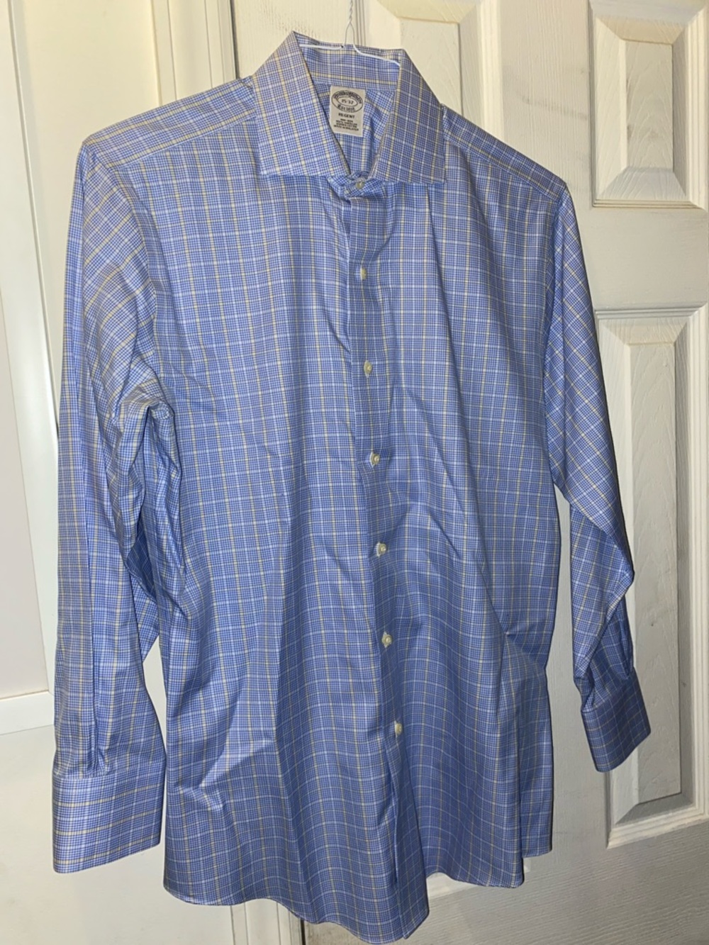 Brooks Brothers Light Blue  yellow plaid Regent 15-32 Dress Shirt